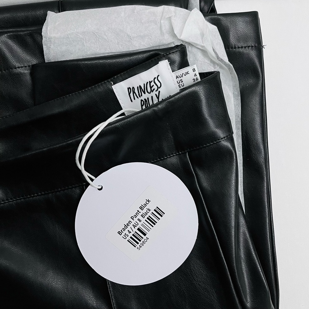 PRINCESS POLLY — BRADEN PANT BLACK, FAUX LEATHER PANTS W/ LIGHT FLARE, SIZE US 4 - Picture 7 of 15
